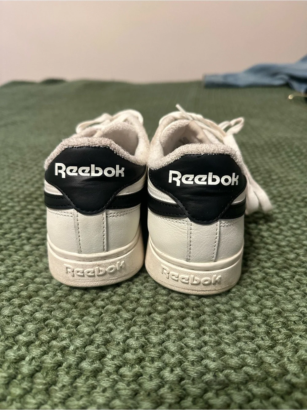 Reebok White Leather Sneakers with Black Stripes